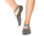 Yoga Non-Slip Grip Cross Straps Socks Ballet Barre Dance Socks - Grey