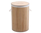 Sherwood Home Round Collapsible Bamboo Laundry Hamper With Polycotton Bag Natural Brown