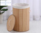 Sherwood Home Round Collapsible Bamboo Laundry Hamper With Polycotton Bag Natural Brown