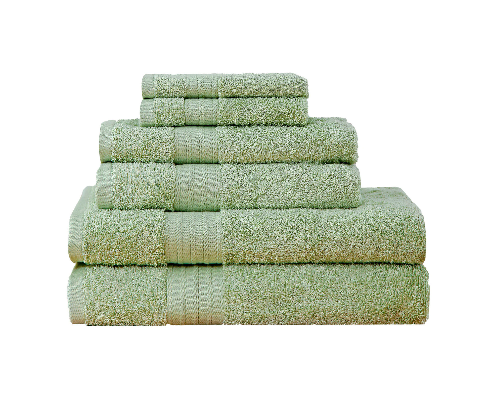 Luxury 6 Piece Soft And Absorbent Cotton Bath Towel Set - Sage Green