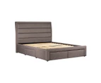Storage Bed Frame Upholstery Fabric in Light Grey with Base Drawers