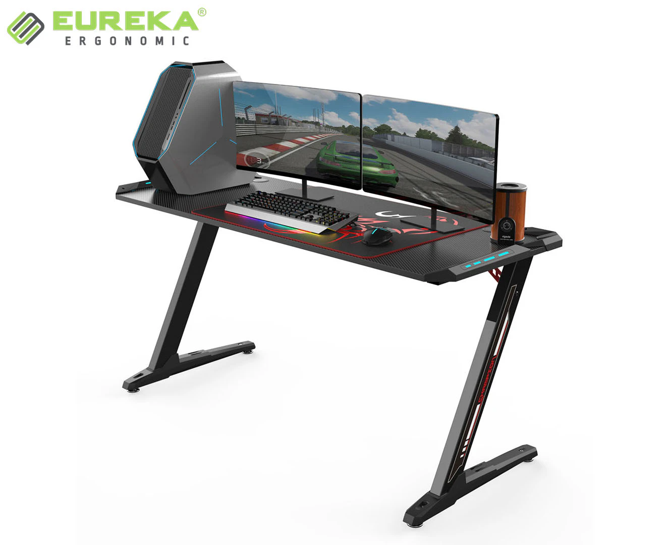 Eureka Ergonomic Z60 RGB Home Office Gaming Desk with RGB Lights - Black