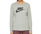 Nike Sportswear Women's Icon Futura Long Sleeve Tee / T-Shirt / Tshirt - Grey Heather/Black