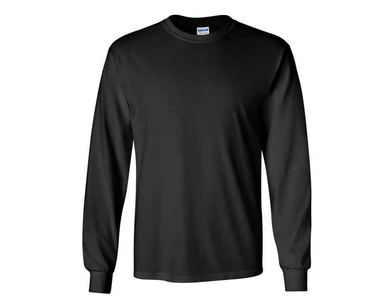 Gildan Mens Plain Crew Neck Ultra Cotton Long Sleeve T-Shirt (Black) - BC477