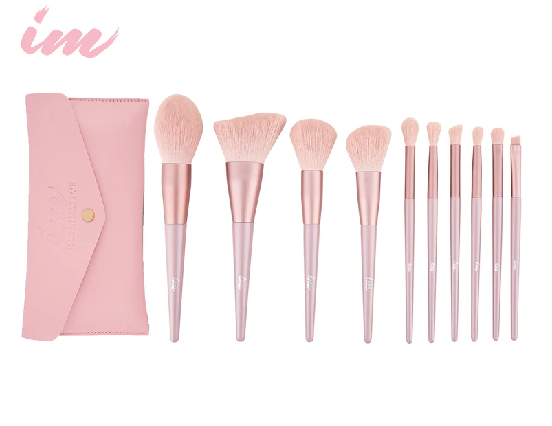 Illuminate Me 10-Piece Makeup Brush Set w/ Purse - Pink