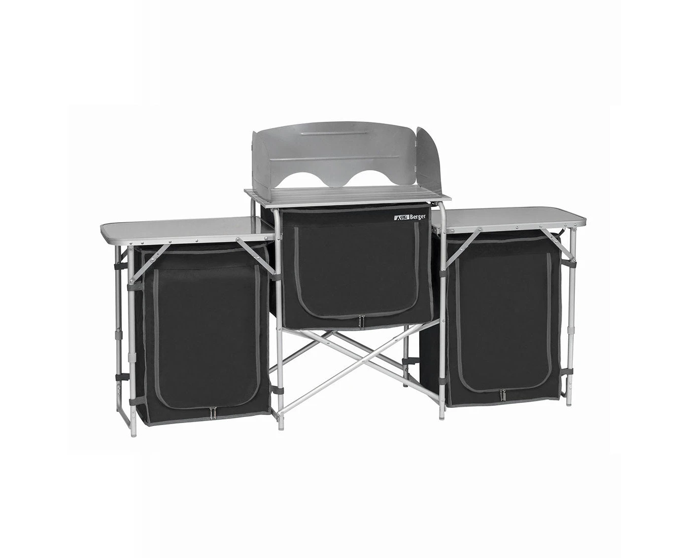 Deluxe Aluminium Foldable Camping Kitchen Picnic Cupboard Bench Table Windshield