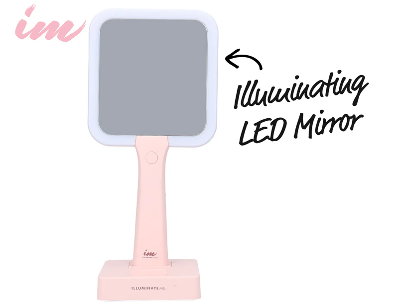 Illuminate Me Rechargeable Handheld LED Mirror w/ Rotating Base - Pink