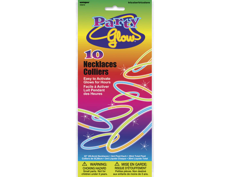Party Glow Necklace TriColour 10 Pack