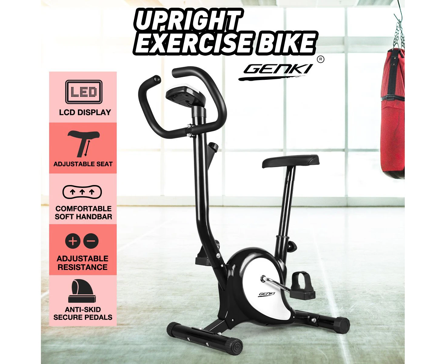 Genki Belt Bike Upright Exercise Bike Indoor Home Gym Equipment Spin Bike Black