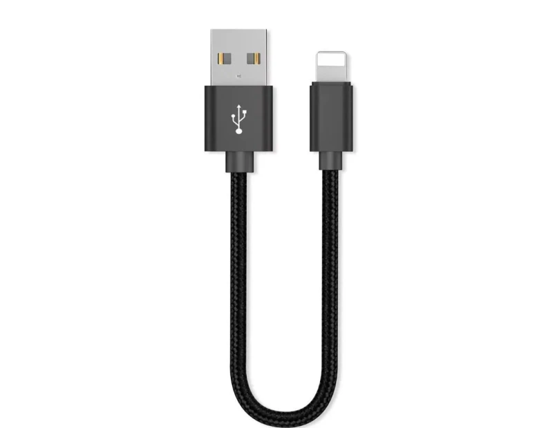 20CM Short Braided Lightning USB Cable Fast Charging Cord iPhone X 8 7 6S Plus 5 - Black