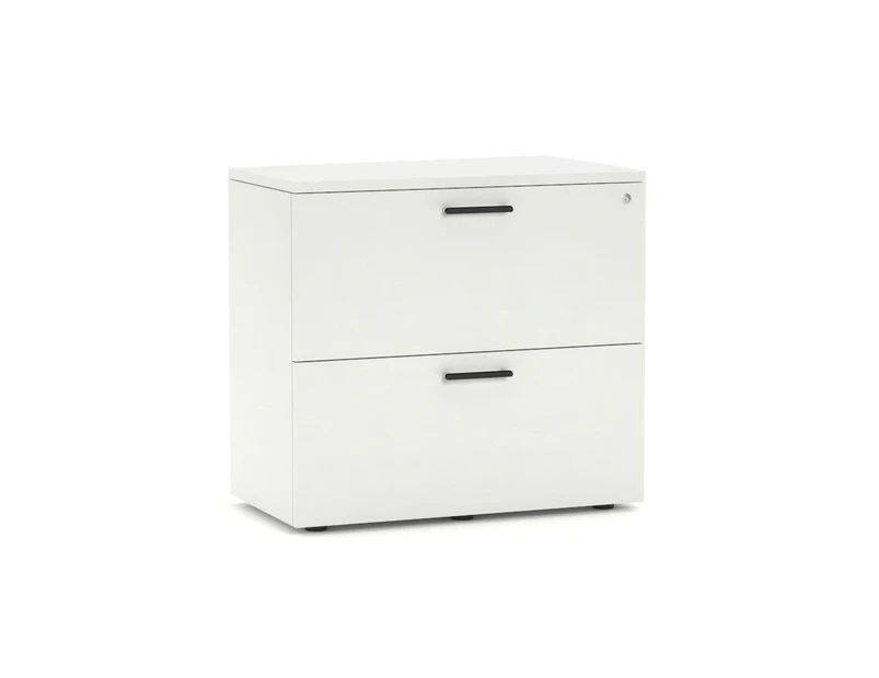 Uniform - Small 2 Drawer Lateral Filing Cabinet Black Handle - white