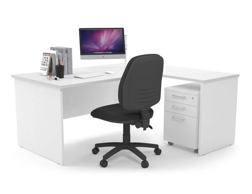 Litewall Panel - L-Shaped Corner Panel Office Desk White Leg [1600L x 1550W] - white, laminate pedestal