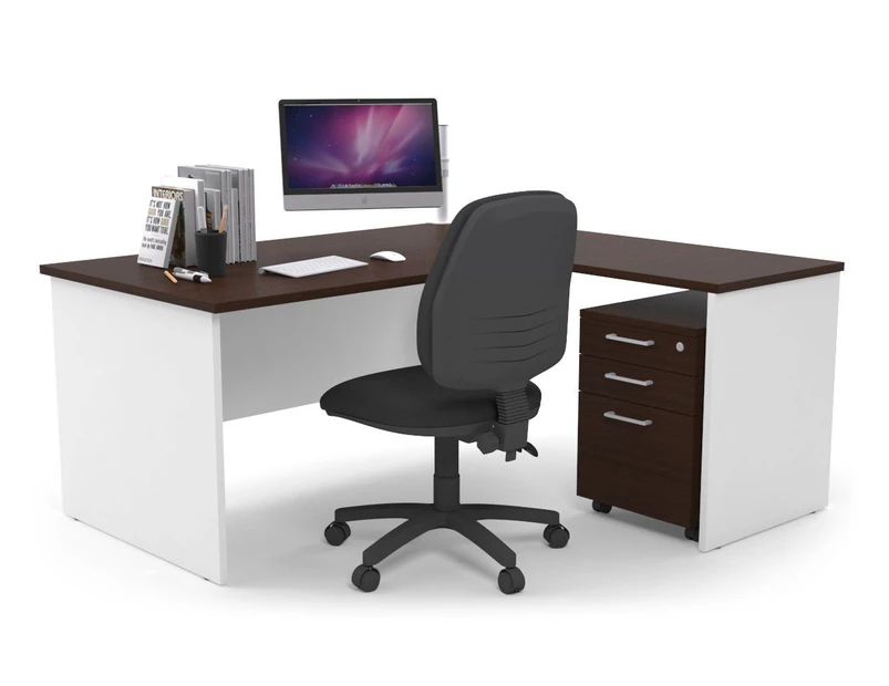 Litewall Panel - L-Shaped Corner Panel Office Desk White Leg [1600L x 1550W] - wenge, laminate pedestal