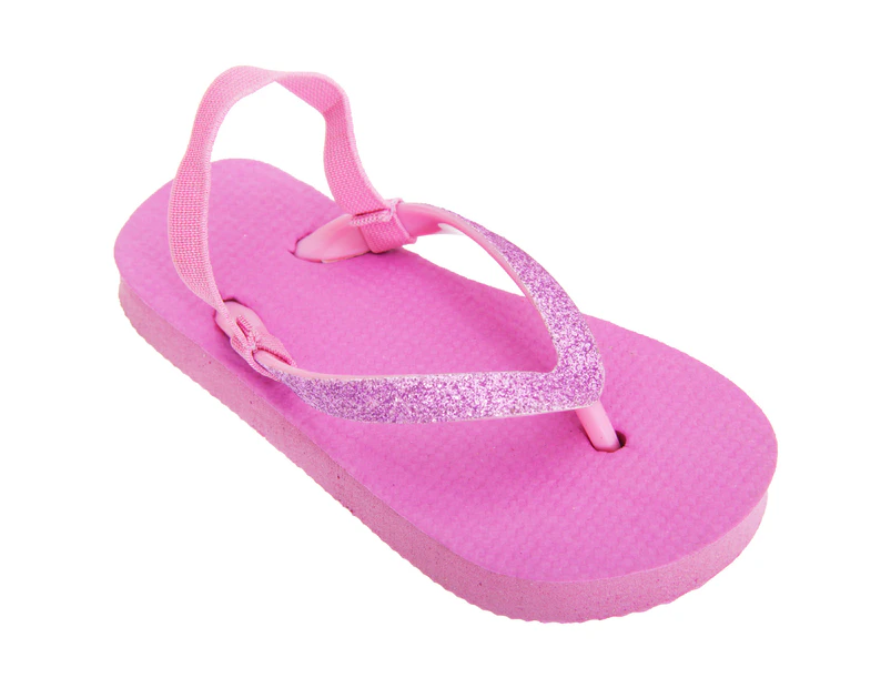 FLOSO Childrens Girls Plain Toe Post Flip Flops With Glitter Strap (Fuchsia) - FLIP245