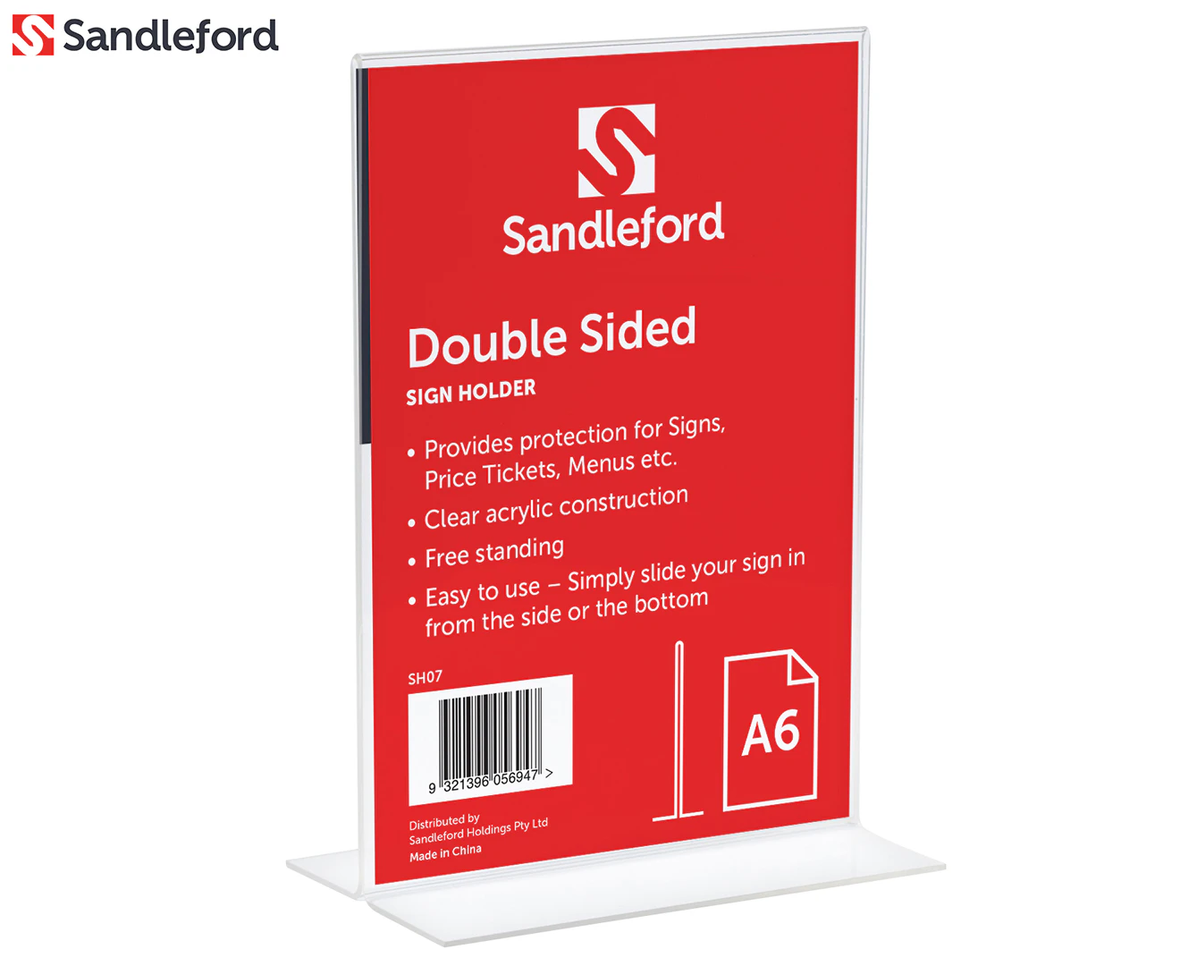 Sandleford 15.2cm Double-Sided A6 T-Shape Portrait Sign Holder Acrylic Display