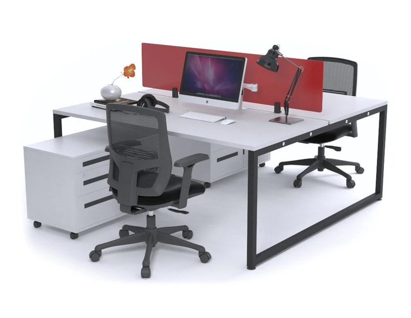 Litewall Evolve - A Modern Office Workstation Desk for 2 People [1600L x 800W] - white, red perspex (400H x 1500W)