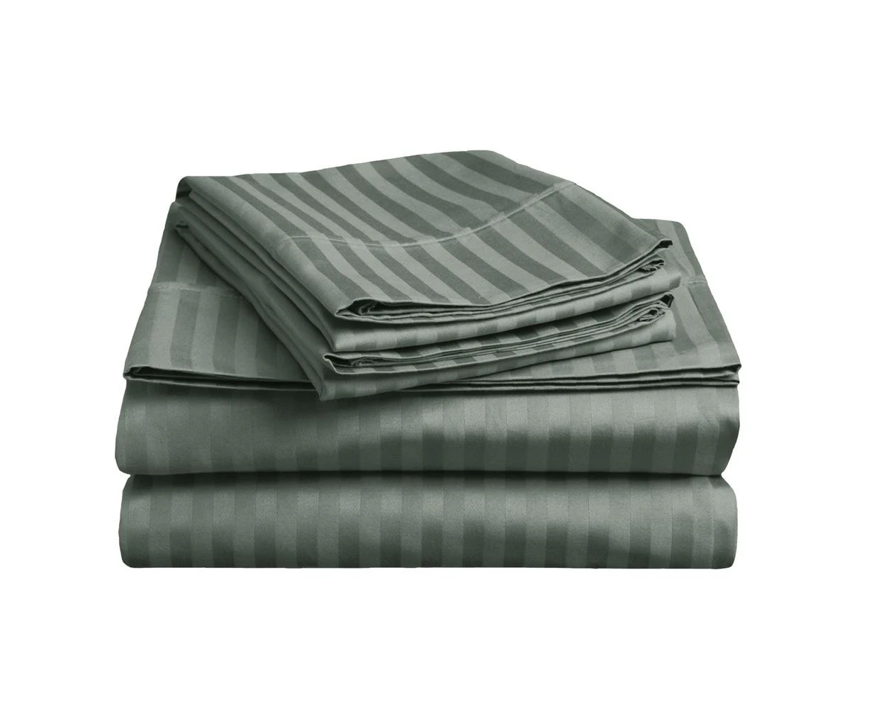 Soft Stripe Microfibre Sheet Set - Charcoal / Double