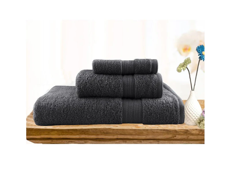 Softouch 3 Pcs Ultra Light Quick Dry Premium Cotton Bath Towel Set 500gsm  Charcoal