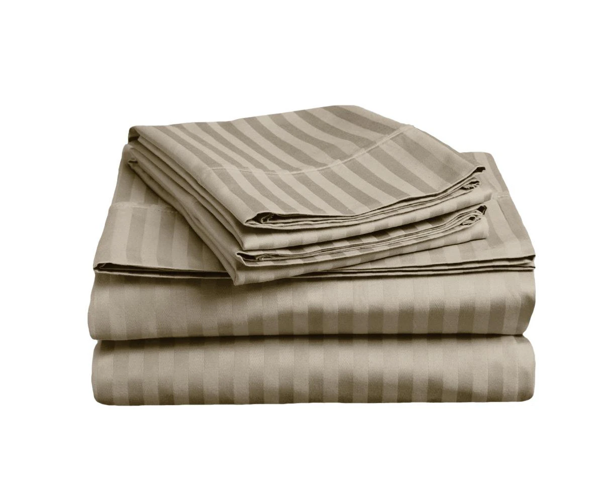 Soft Stripe Microfibre Sheet Set - Taupe / Queen