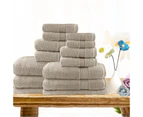 Softouch Light Weight Soft Premium Cotton Bath Towel Set 7/14 Pcs - 14 Piece / Beige