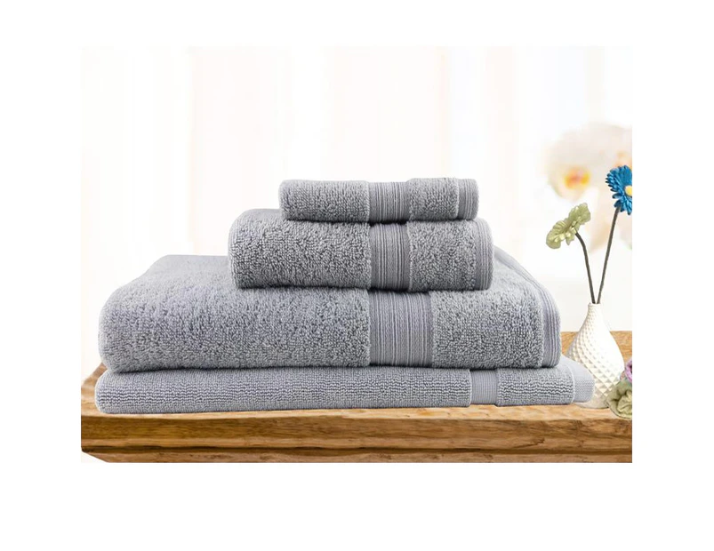 Softouch 4 Pcs Ultra Light Quick Dry Premium Cotton Bath Towel Set 500gsm Silver