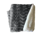 Home Fashion Plush Fleece Sherpa Backed Reversible Throw Blanket - Charcoal