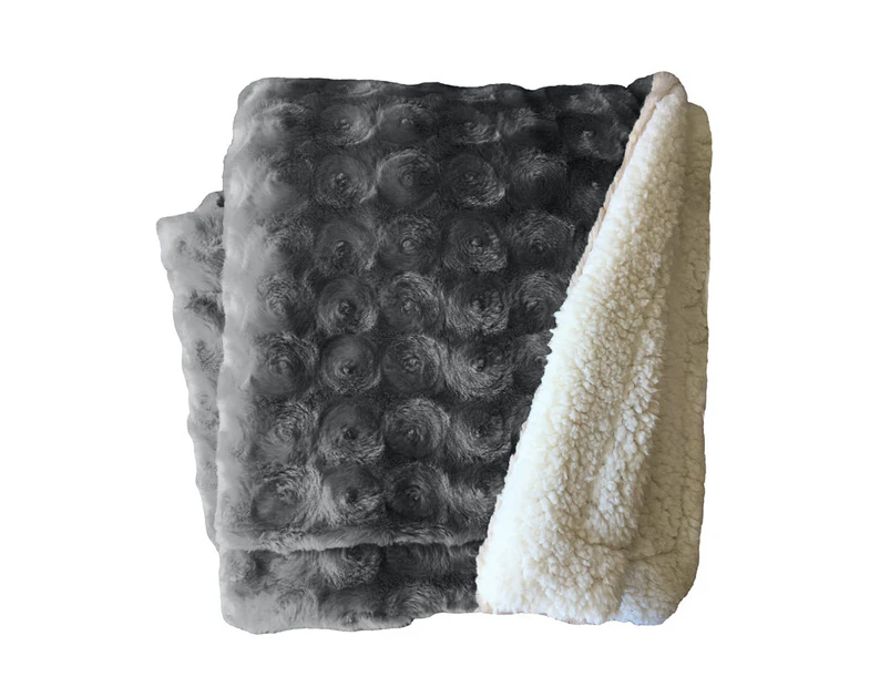 Home Fashion Plush Fleece Sherpa Backed Reversible Throw Blanket - Charcoal