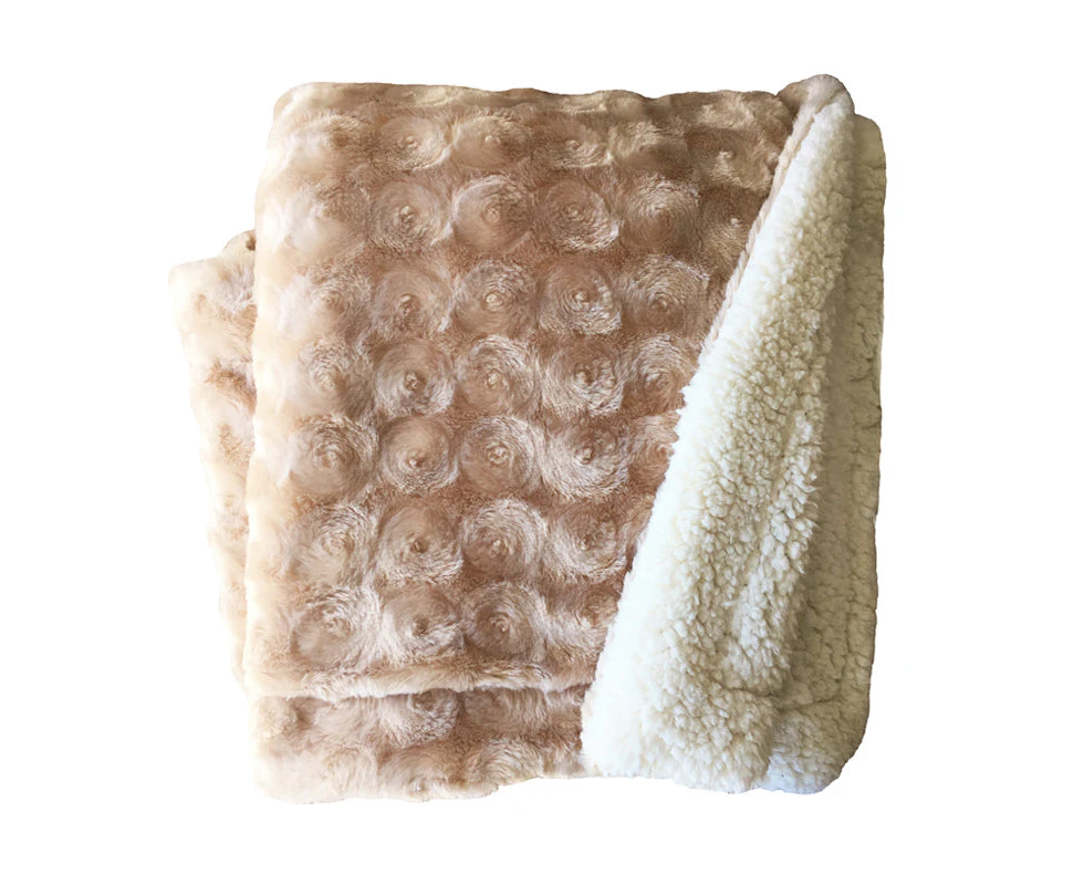 Home Fashion Plush Fleece Sherpa Backed Reversible Throw Blanket - Beige