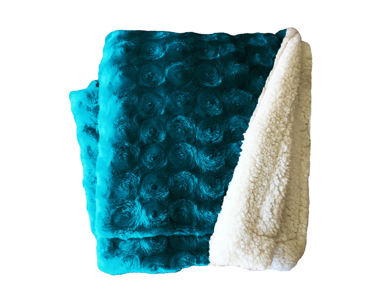 Home Fashion Plush Fleece Sherpa Backed Reversible Throw Blanket - Teal