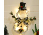 Battery Powered Christmas Snowman Vine Circle Lights Christmas Decoration Rattan Light Wall Hanging Light - Black and White