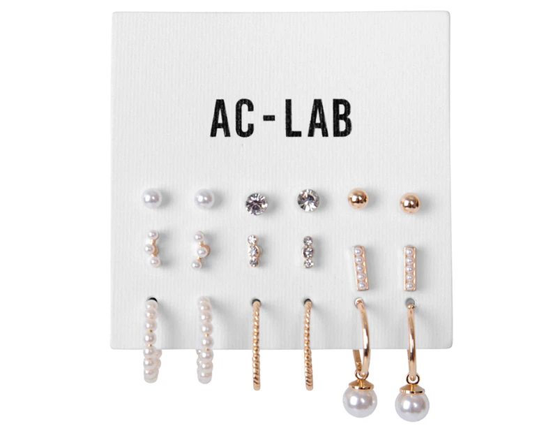 AC-LAB Pearl Earrings 9-Pack - Gold