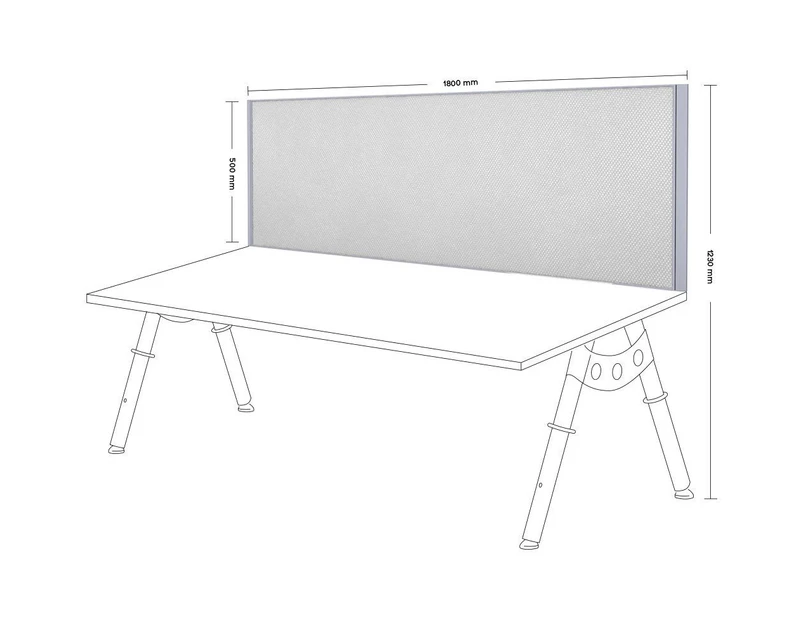 Desk Mounted Privacy Screen Silver Frame [500H x 1800W] - city fabric silver frame, screen clamp bracket white