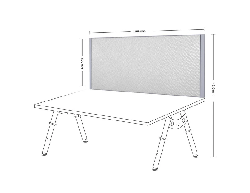Desk Mounted Privacy Screen Silver Frame [500H x 1200W] - city fabric silver frame, screen clamp bracket white