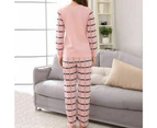 MasBekTe Women's Animal Striped Pyjamas Set Long Sleeve Nightwear Loungewear(Pink - Pink(Cat)