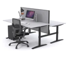 Stand Up - Manual Height Adj T Workstation Black Frame [1800L x 800W with Cable Scallop] - white, city fabric (900H x 1800W)