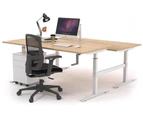 Stand Up - Manual Height Adj T Workstation White Frame [1200L x 800W with Cable Scallop] - maple, none