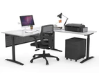 Sit-Stand Range - Electric Corner Standing Desk Black Frame Left or Right Side Return [1600L x 1550W with Cable Scallop] - white, black modesty