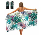 2 X Tropical Leaves Printed Quick Dry Beach Towels Sand Free Beach Blankets 80 x 160cm Beach Mats with Storage Bags
