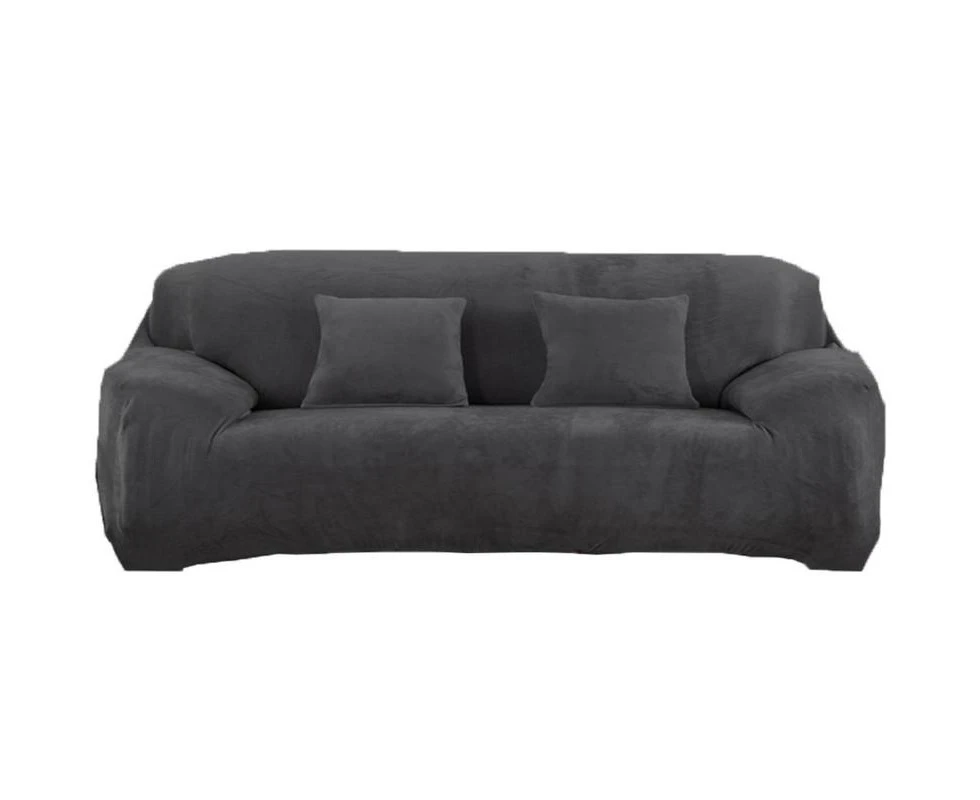 Home Fleeced Sofa Cover Polyester Couch Slipcover Home Decoration for 4 Seats Sofa - Dark Grey