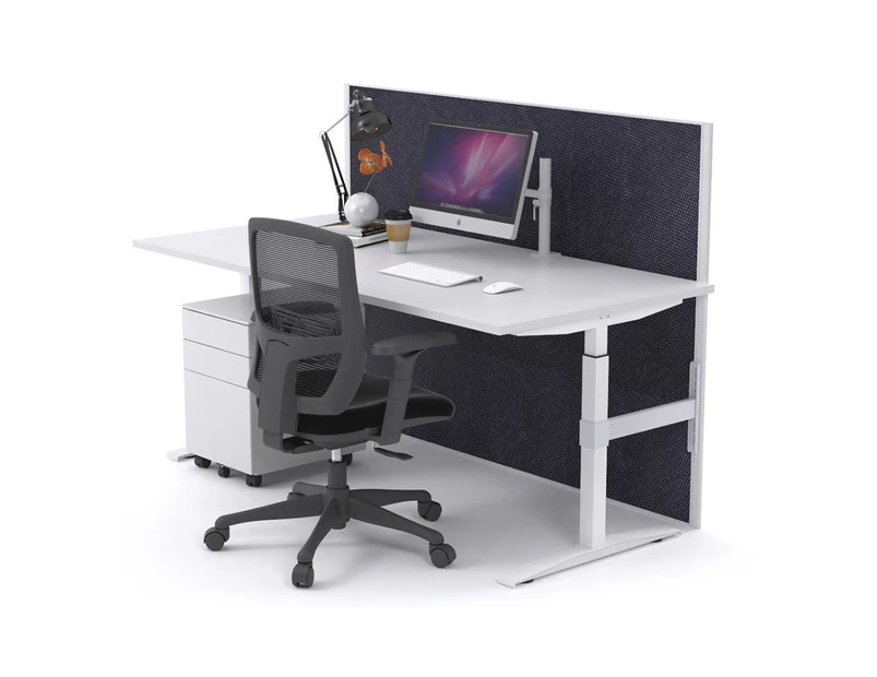 Single Sided Electric T Sit Stand Workstation - White Frame [1600L x 800W with Cable Scallop] - white, ash fabric (1200H x 1600W)