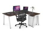 Quadro A Leg - L Shaped Corner Office Desk - White Leg [1800L x 1800W with Cable Scallop] - wenge, none