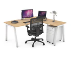 Quadro A Leg - L Shaped Corner Office Desk - White Leg [1800L x 1550W with Cable Scallop] - maple, none