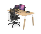 Quadro A Leg Office Desk - Wood Leg White Cross Beam [1200L x 800W with Cable Scallop] - maple, none