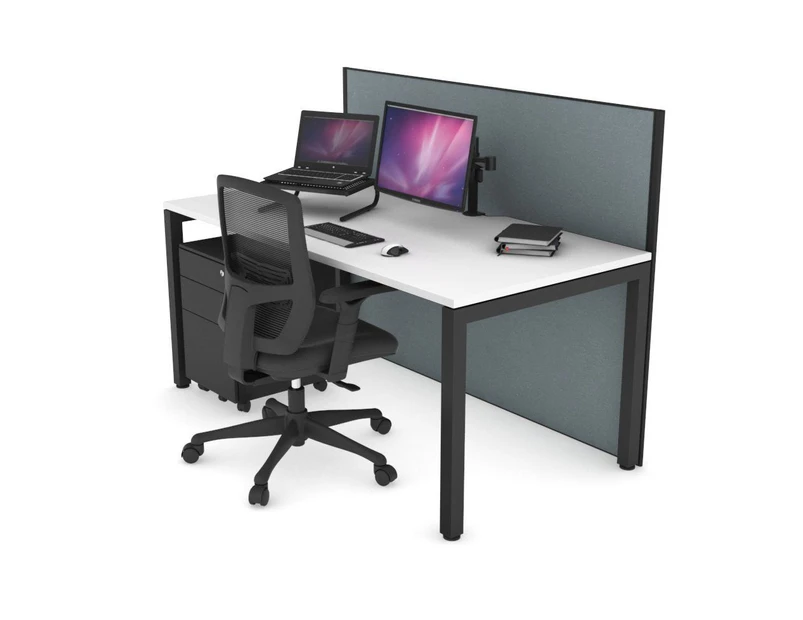 Horizon Quadro Square Leg Office Desk - Black Leg [1800L x 800W with Cable Scallop] - white, cool grey (1200Hx1800W)