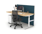 Single Sided Electric T Sit Stand Workstation - White Frame [1600L x 800W with Cable Scallop] - maple, deep blue (1200H x 1600W)