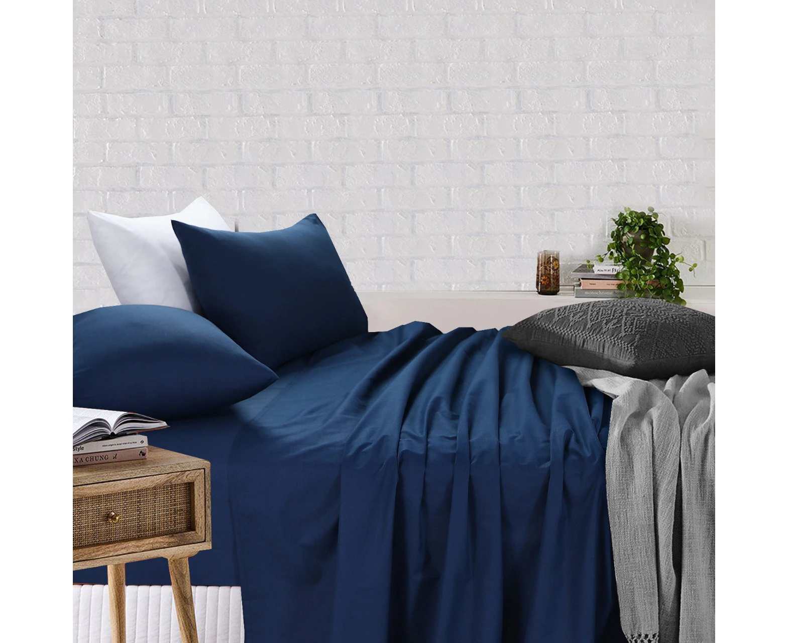 Amsons Sheet Set Fitted & Flat Sheet With Pillowcases Deep Blue