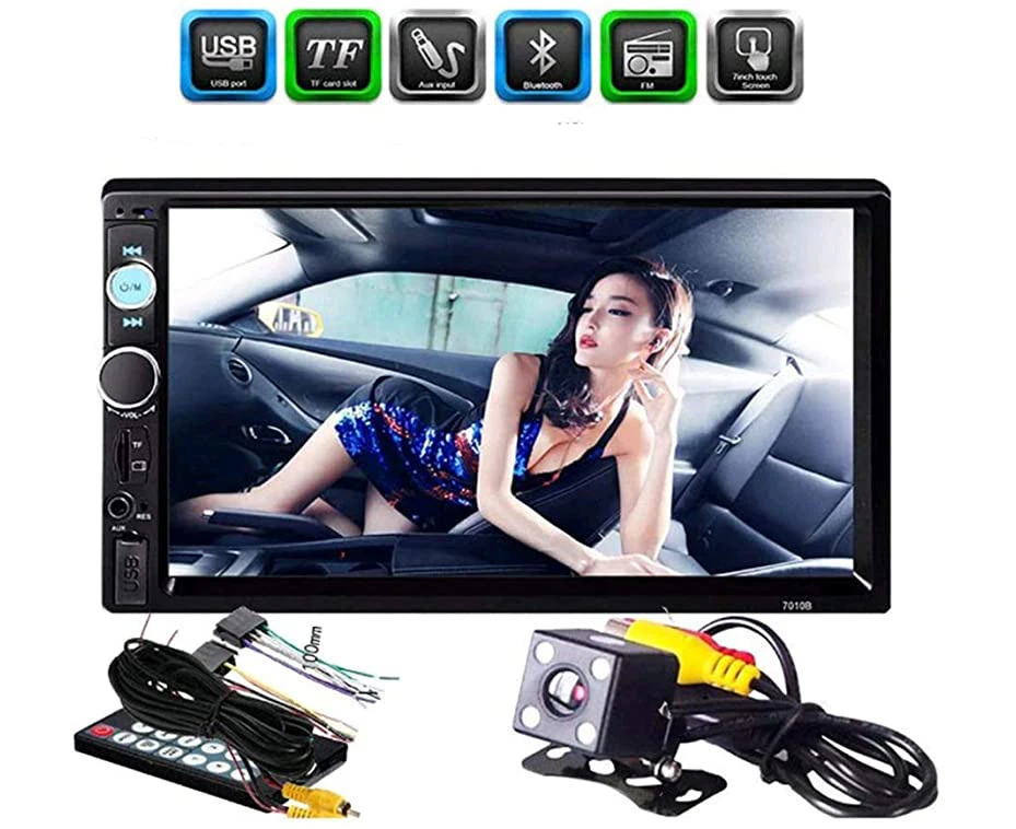 Velidy Car MP5 Player, 18cm Double DIN LCD Touch Screen Car Radio Player Car Stereo Support Bluetooth,Mirror Link,FM Receiver,with USB/AUX-in/TF Slot,Backu