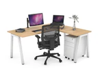 Quadro A Leg - L Shaped Corner Office Desk - White Leg [1400L x 1700W] - maple, none