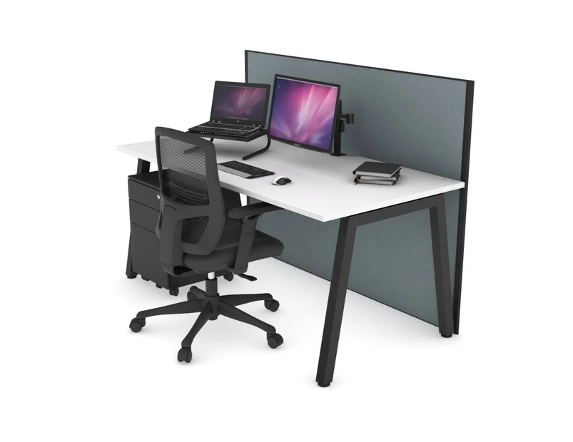 Horizon Quadro A Leg Office Desk - Black Leg [1800L x 800W with Cable Scallop] - white, cool grey (1200H x 1800W)