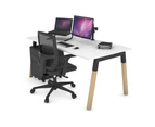 Quadro A Leg Office Desk - Wood Leg Black Cross Beam [1800L x 800W with Cable Scallop] - white, none